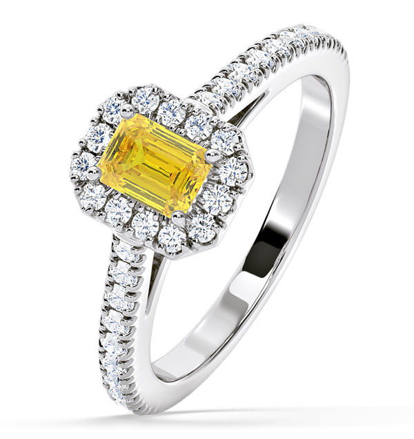Annabelle Yellow Lab Diamond 1.00ct Emerald Cut Halo Ring in 18K White Gold - Elara Collection